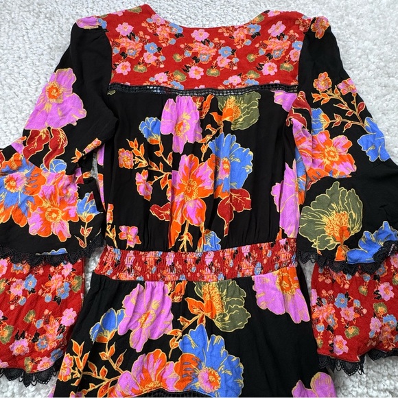Free People Penny Printed Maxi Bodysuit Dress. Boho Floral Bright Lace Ruffle XS - Picture 15 of 16